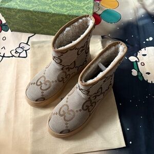 Gucci Light Brown GG Jacquard Wool-Lined Snow Boots